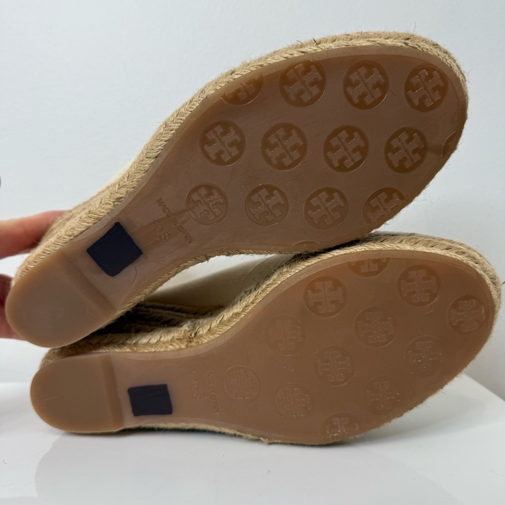 Tory Burch Filipa Canvas Criss Cross Espadrille Wedge Sandal Size 10 Cream Tan - Picture 14 of 15
